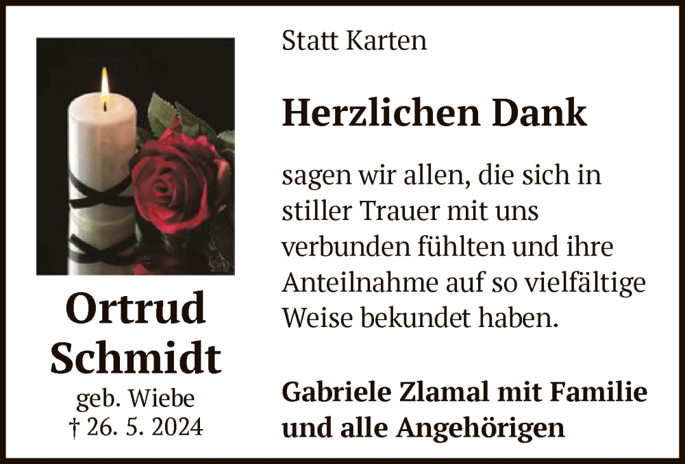  Traueranzeige für Ortrud Schmidt vom 06.07.2024 aus OF