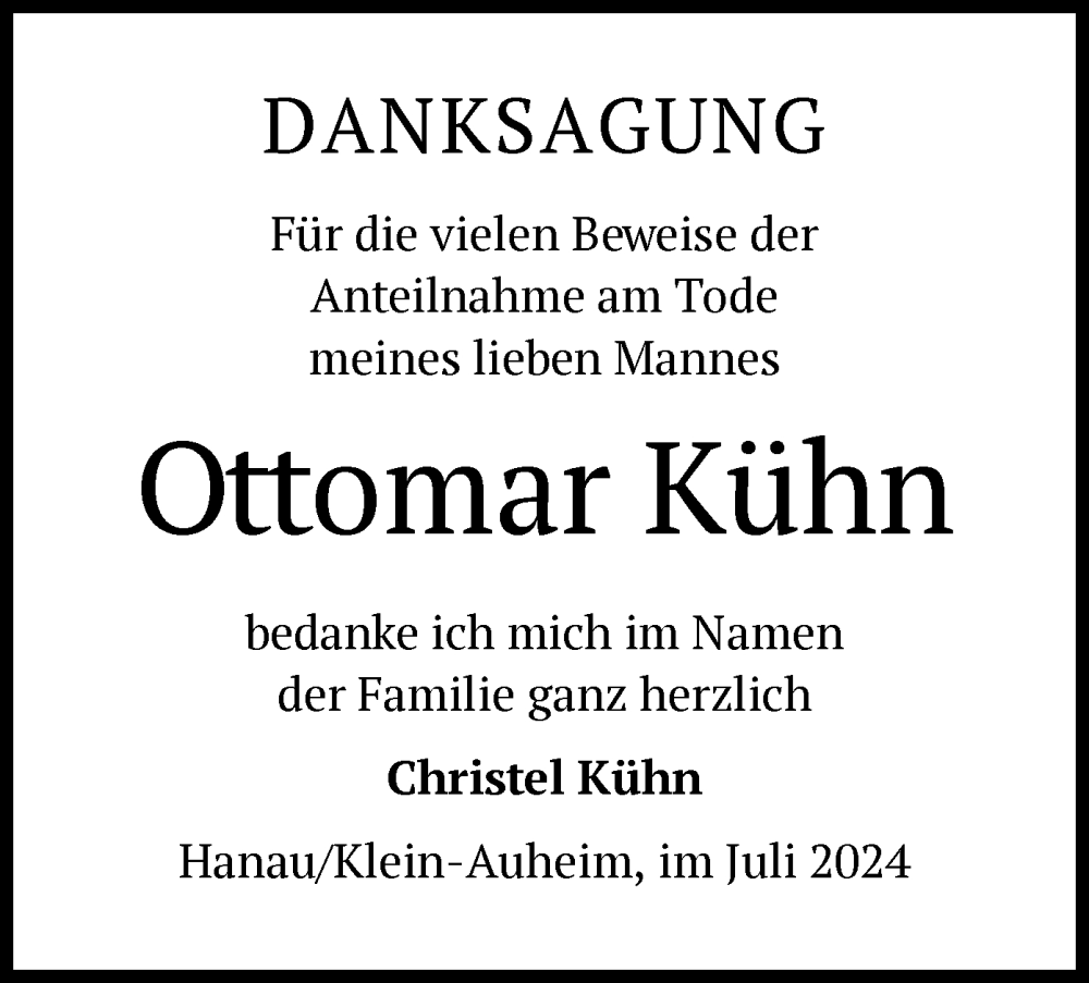  Traueranzeige für Ottomar Kühn vom 06.07.2024 aus OF