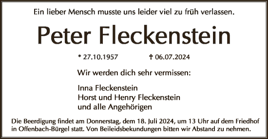Traueranzeige von Peter Fleckenstein von OF