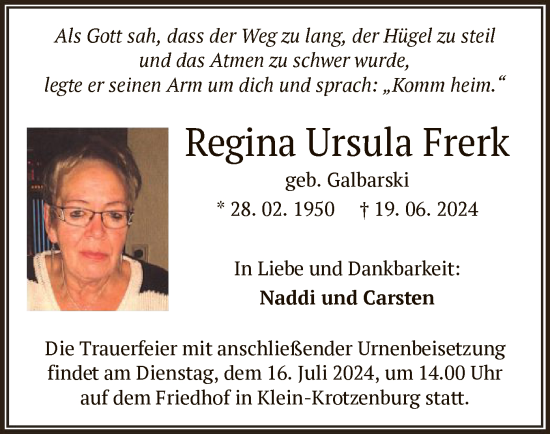 Traueranzeige von Regina Ursula Frerk von OF