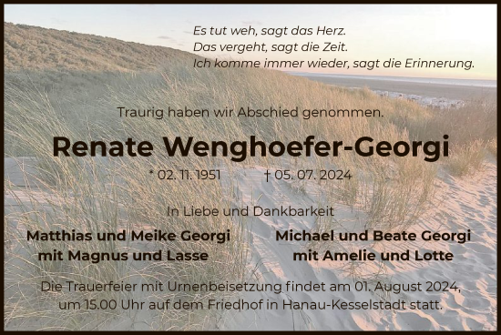 Traueranzeige von Renate Wenghoefer-Georgi von OF