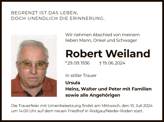 Traueranzeige von Robert Weiland von OF