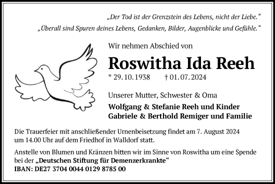 Traueranzeige von Roswitha Ida Reeh von OF
