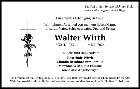 Traueranzeige von Walter Wirth von OF