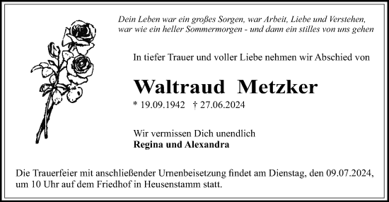 Traueranzeige von Waltraud Metzker von OF