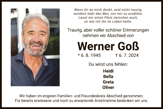 Traueranzeige von Werner Goß von OF