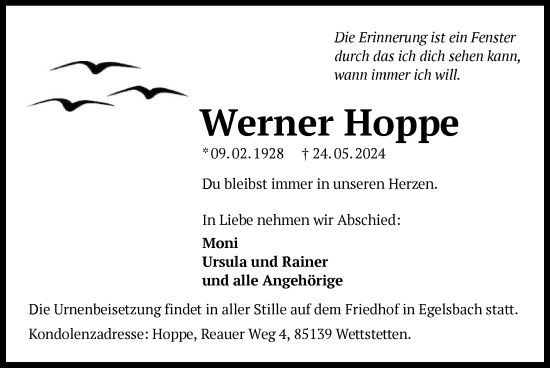 Traueranzeige von Werner Hoppe von OF