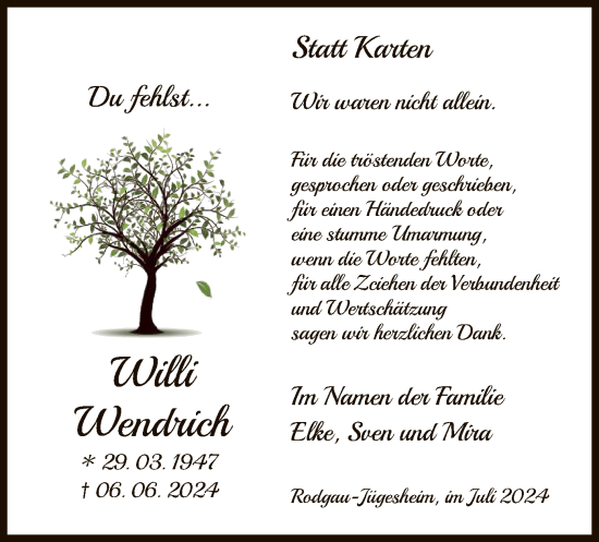 Traueranzeige von Willi Wendrich von OF