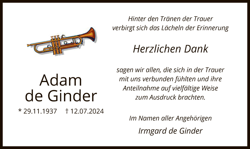  Traueranzeige für Adam de Ginder vom 24.08.2024 aus OF