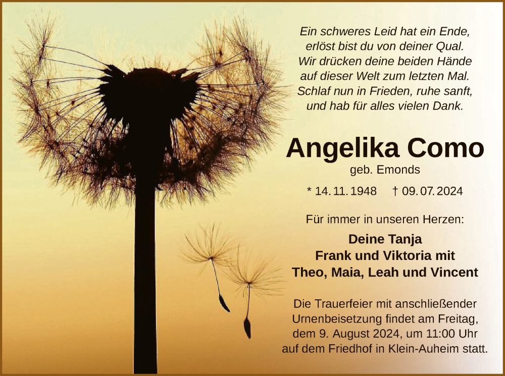  Traueranzeige für Angelika Como vom 03.08.2024 aus OF
