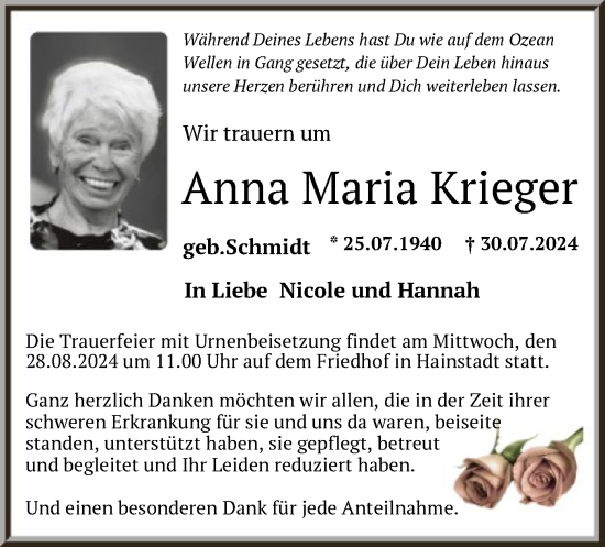 Traueranzeige von Anna Maria Krieger von OF