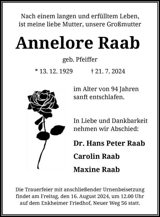 Traueranzeige von Annelore Raab von OF
