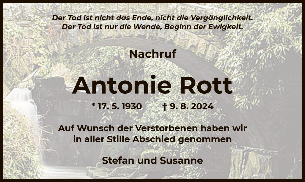  Traueranzeige für Antonie Rott vom 31.08.2024 aus OF