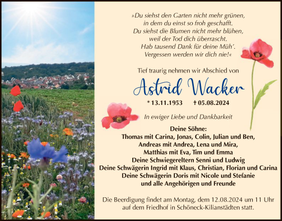 Traueranzeige von Astrid Wacker von OF