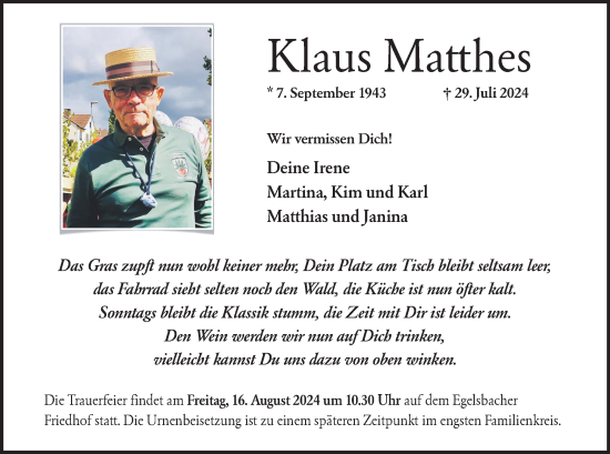 Traueranzeige von Klaus Matthes  