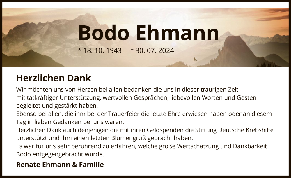  Traueranzeige für Bodo Ehmann vom 24.08.2024 aus OF