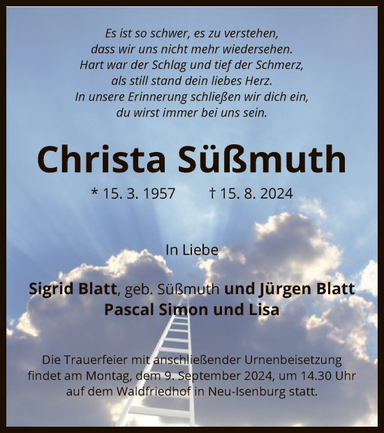 Traueranzeige von Christa Süßmuth von OF