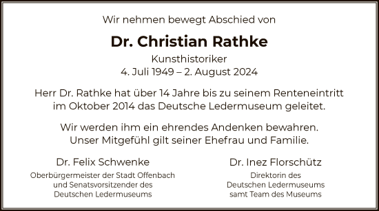 Traueranzeige von Christian Rathke von OF