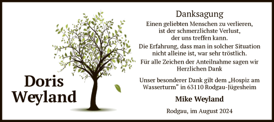 Traueranzeige von Doris Weyland von OF