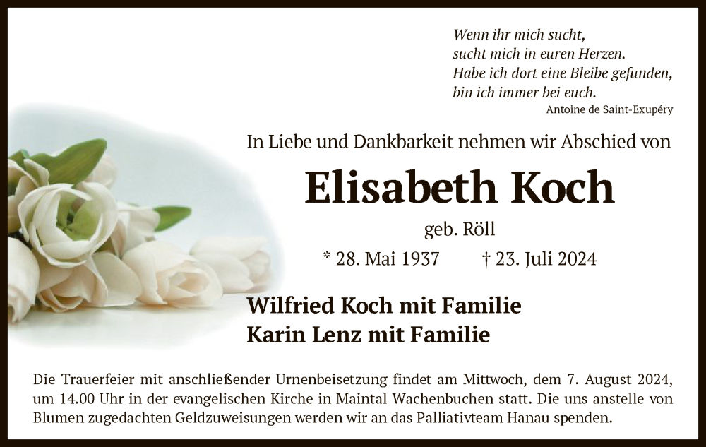  Traueranzeige für Elisabeth Koch vom 03.08.2024 aus OF
