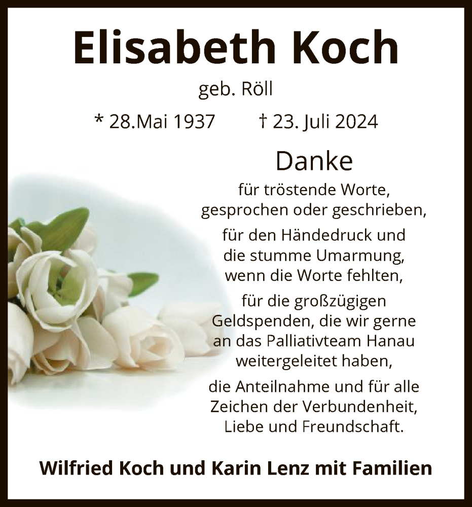  Traueranzeige für Elisabeth Koch vom 24.08.2024 aus OF