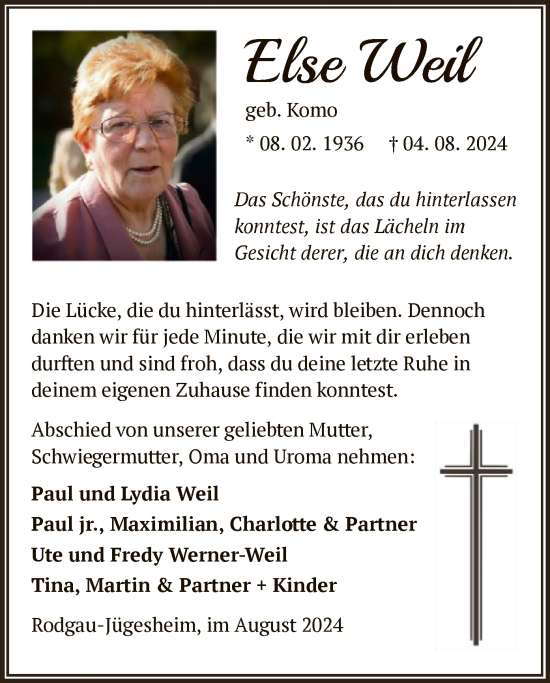 Traueranzeige von Else Weil von OF