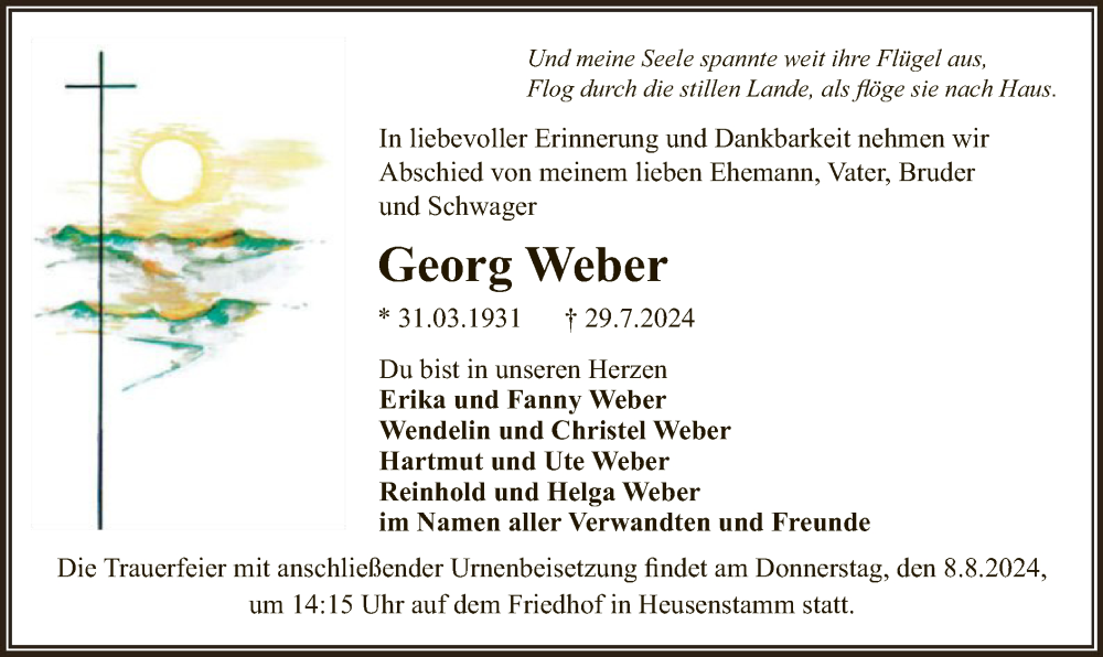  Traueranzeige für Georg Weber vom 03.08.2024 aus OF