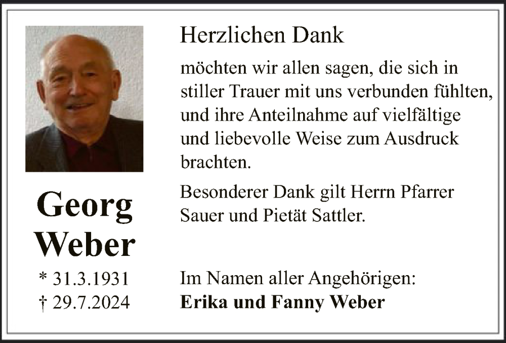  Traueranzeige für Georg Weber vom 31.08.2024 aus OF