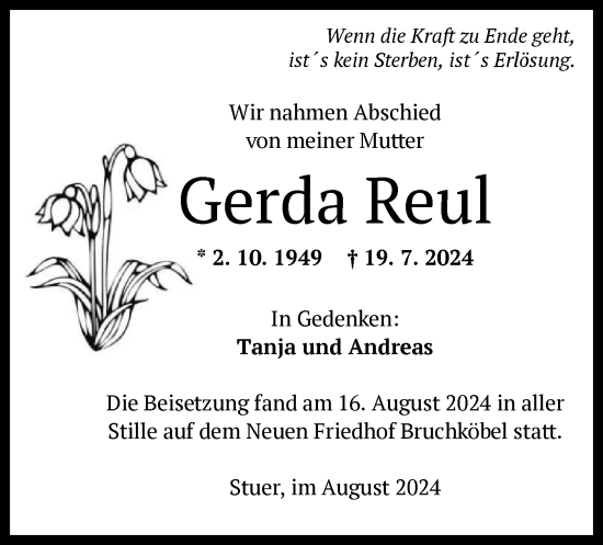 Traueranzeige von Gerda Reul von OF