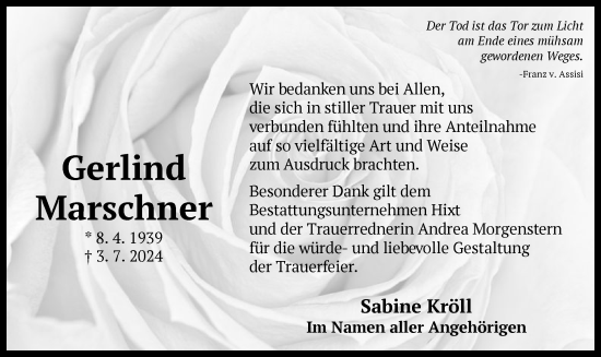 Traueranzeige von Gerlind Marschner von OF