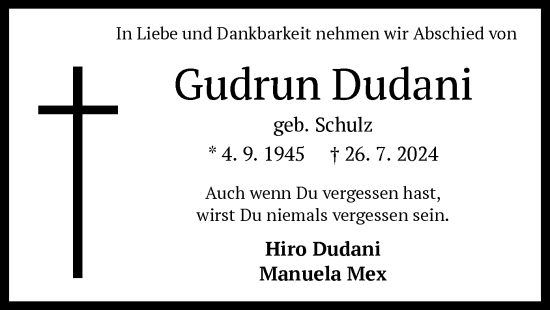 Traueranzeige von Gudrun Dudani von OF