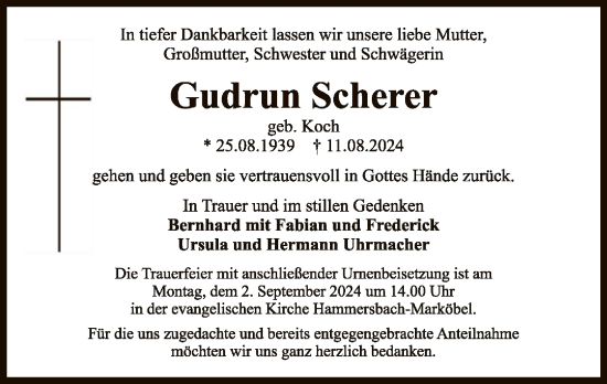 Traueranzeige von Gudrun Scherer von OF