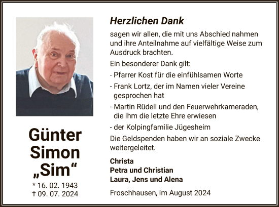 Traueranzeige von Günter Simon von OF