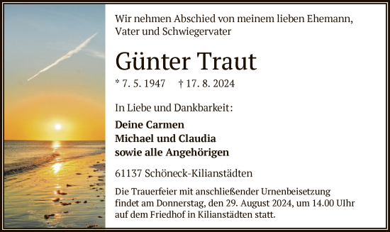 Traueranzeige von Günter Traut von OF
