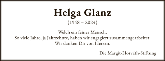 Traueranzeige von Helga Glanz von OF