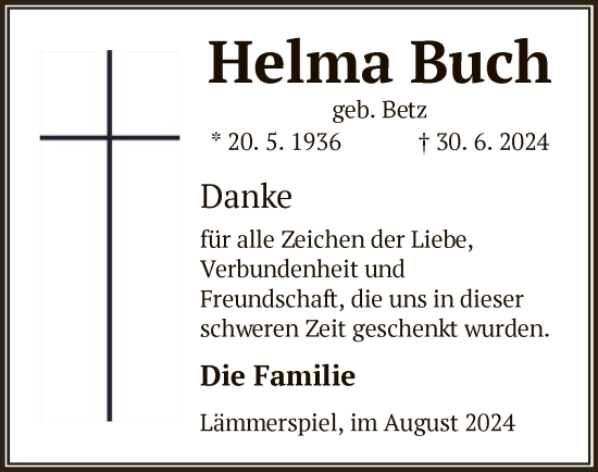 Traueranzeige von Helma Buch von OF