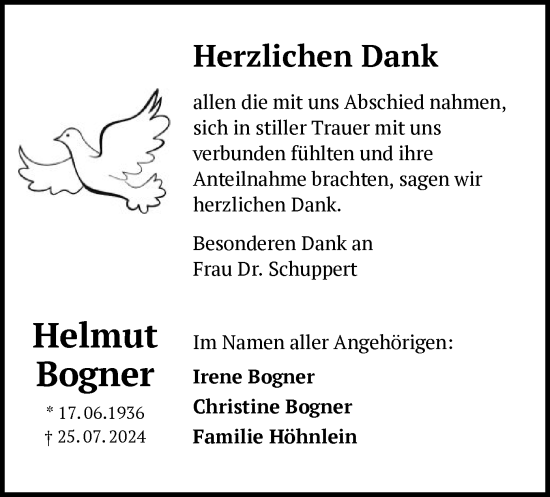 Traueranzeige von Helmut Bogner von OF