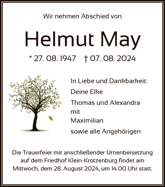 Traueranzeige von Helmut May von OF