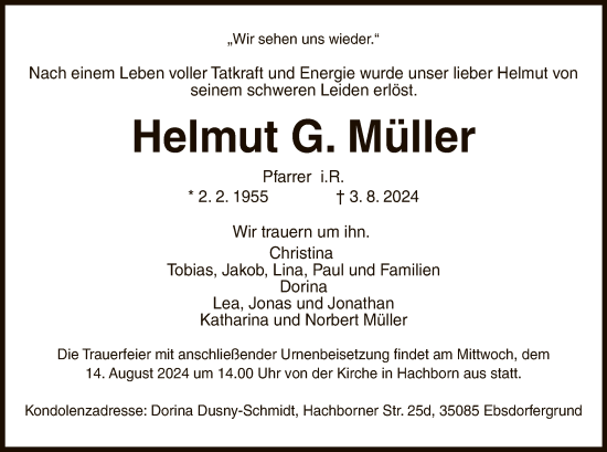 Traueranzeige von Helmut Müller von OF