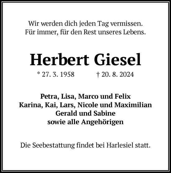 Traueranzeige von Herbert Giesel von OF