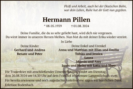 Traueranzeige von Hermann Pillen von OF