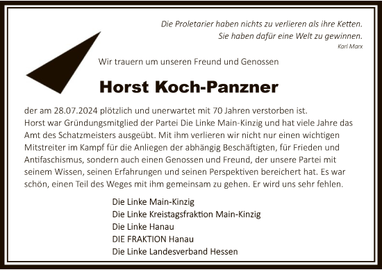 Traueranzeige von Horst Koch-Panzner von OF