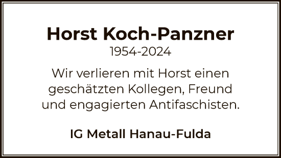 Traueranzeige von Horst Koch-Panzner von OF