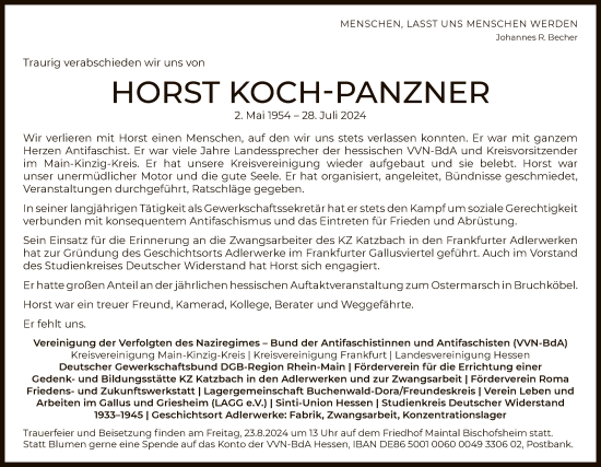 Traueranzeige von Horst Koch-Panzner von OF