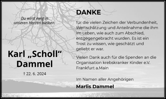 Traueranzeige von Karl Dammel von OF