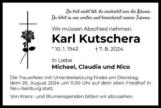Traueranzeige von Karl Kutschera von OF