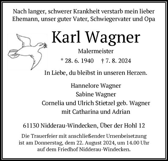 Traueranzeige von Karl Wagner von OF