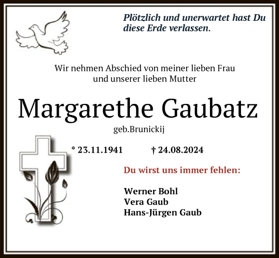 Traueranzeige von Margarethe Gaubatz von OF