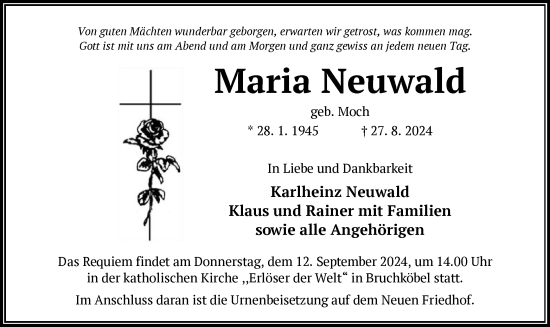 Traueranzeige von Maria Neuwald von OF