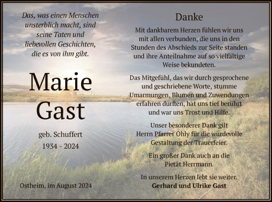 Traueranzeige von Marie Gast von OF